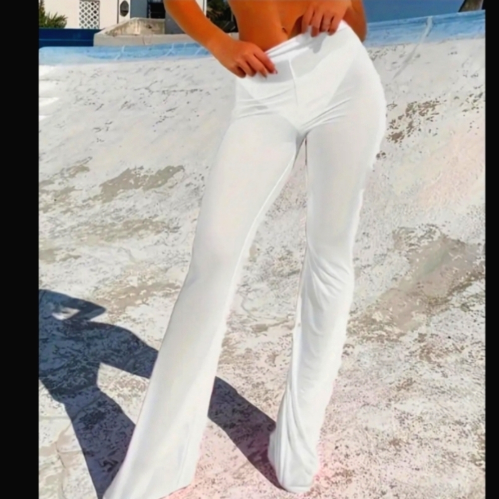 Ladies Sexy Sheer White Flared Coverup Pants Sz X-large